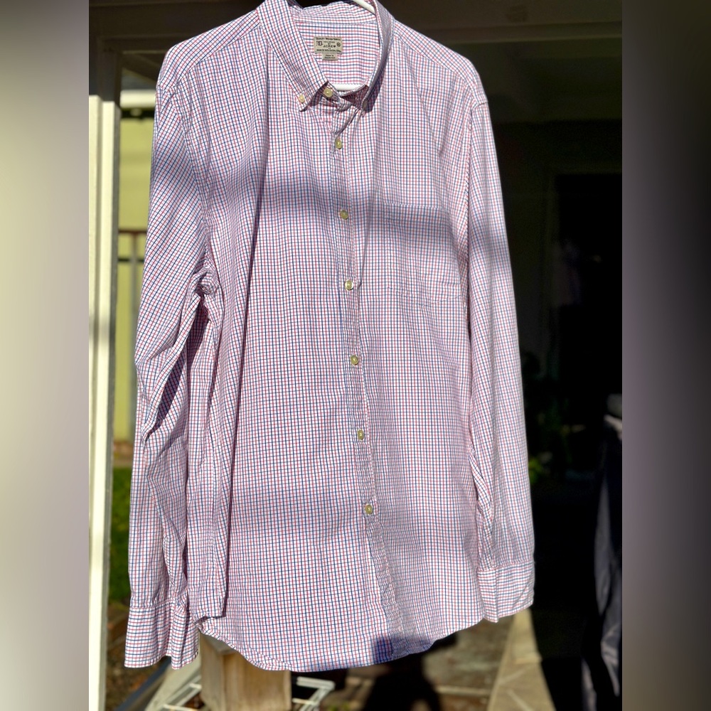 J. Crew Button Down Shirt Mens XL Blue Red White Long Sleeve Cotton - EUC